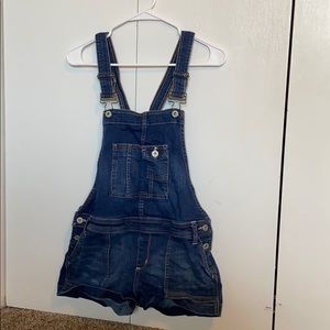 Dark wash overalls